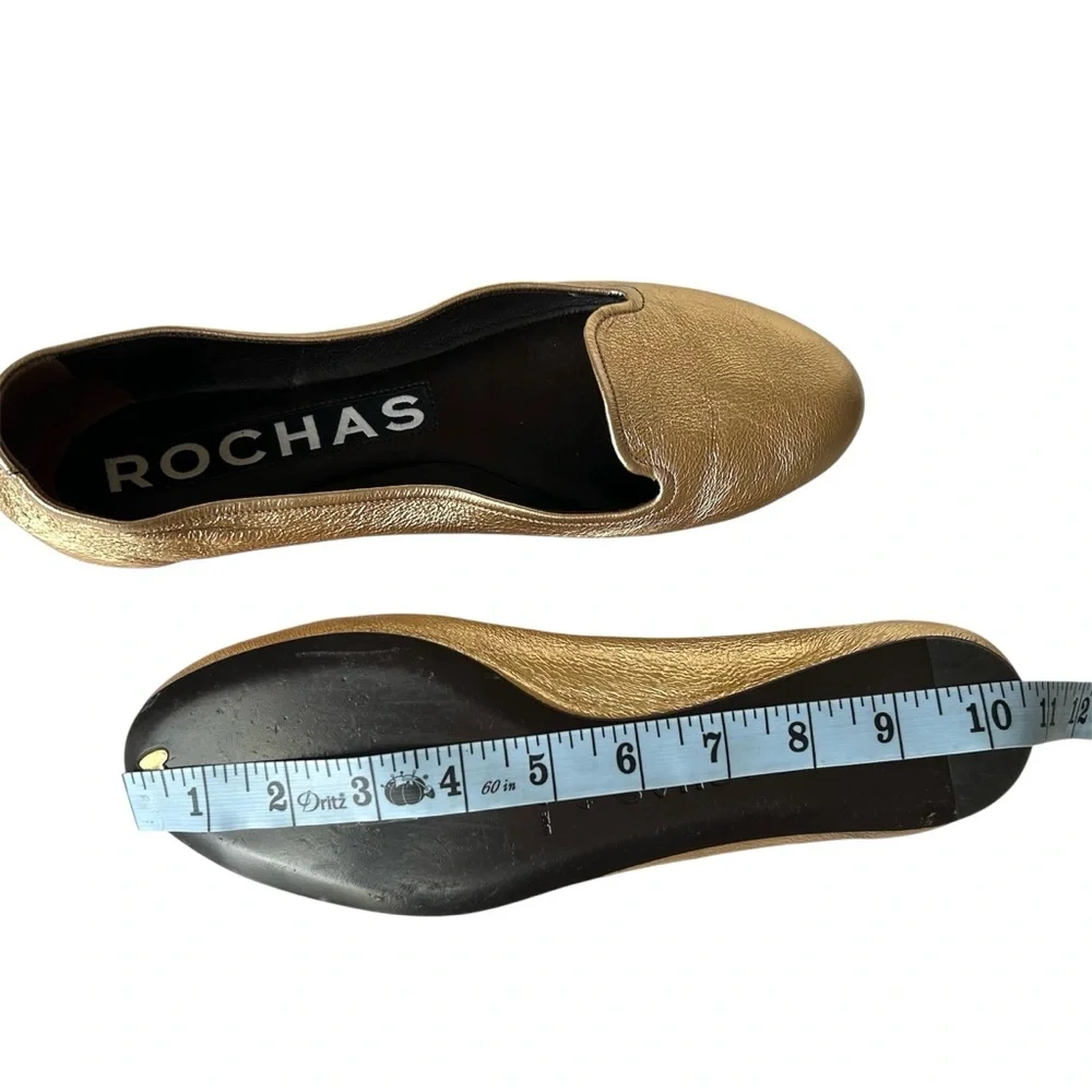 Rochas Ballet Flats Gold Metallic Leather Slip-On Made in Italy EU 41 Designer